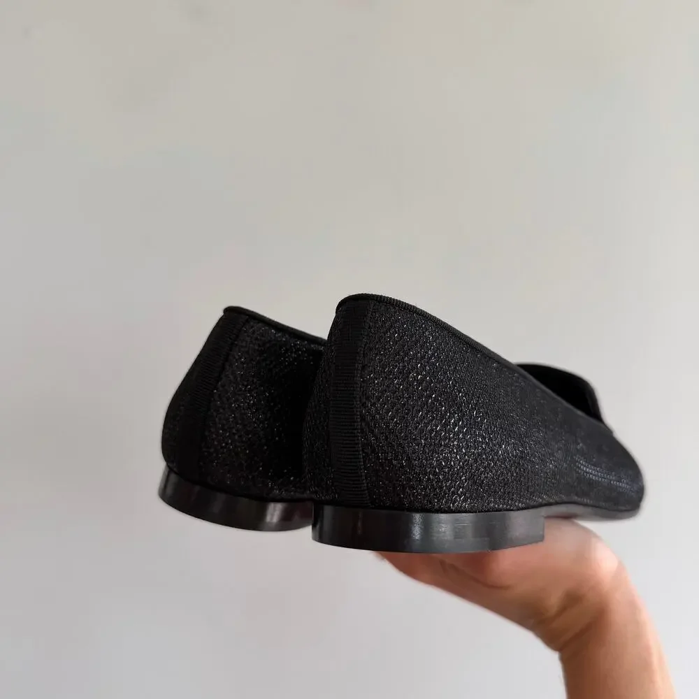 Chanel Interlocking CC Logo Glitter Slip On Loafer Flats Black 9 NEW